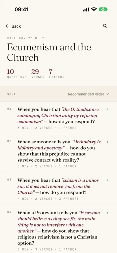 A category with the list of its questions, Orthodox theme