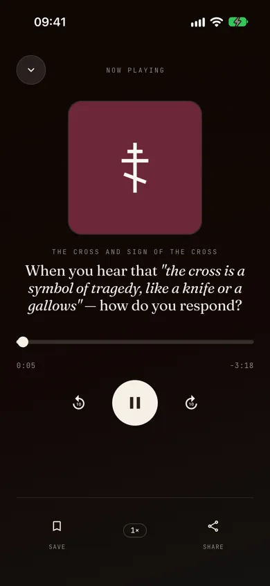 The audio player while an answer is playing, Orthodox theme