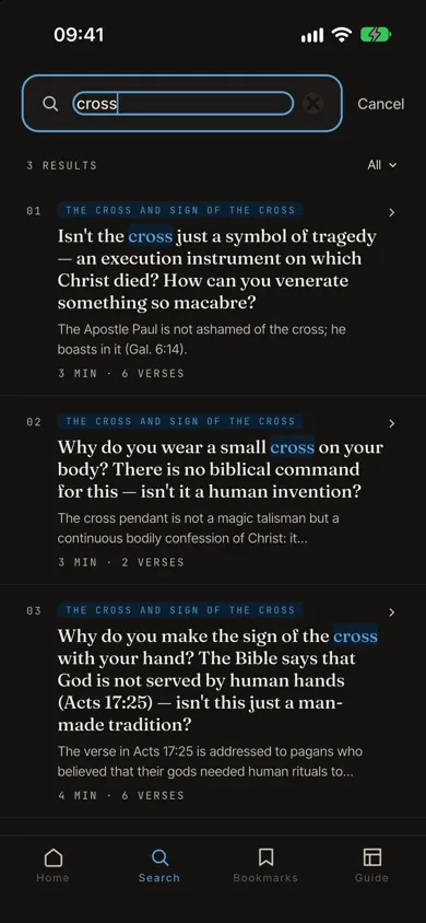Search with results, Protestant theme