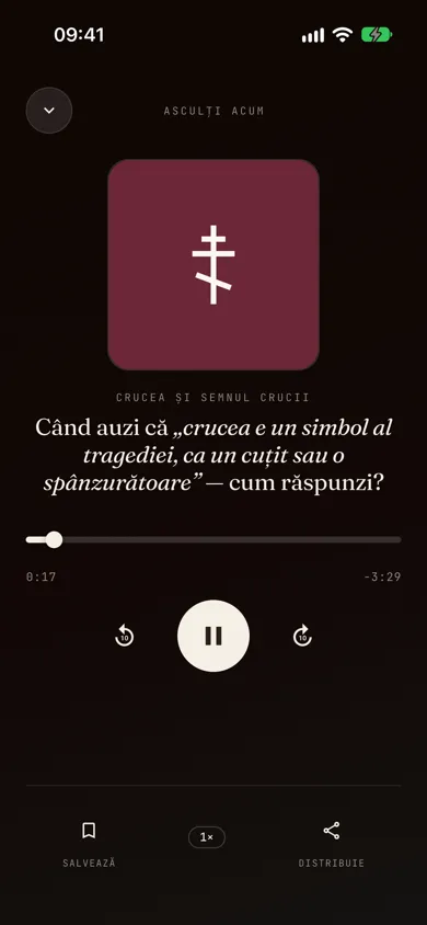 Playerul audio în timpul redării unui răspuns, tema ortodoxă