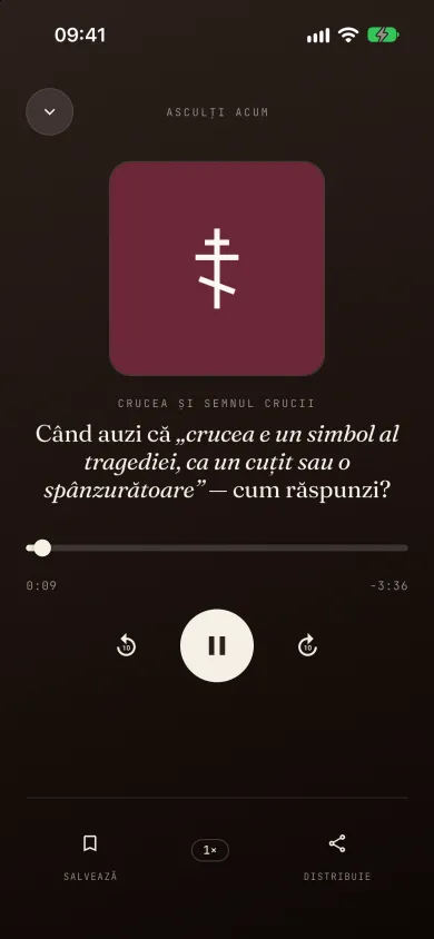 Playerul audio în timpul redării unui răspuns, tema ortodoxă