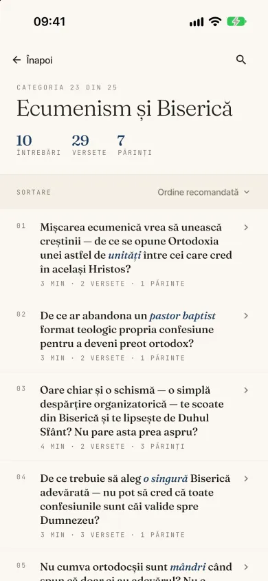 O categorie cu lista întrebărilor ei, tema protestantă