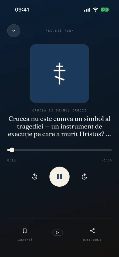 Playerul audio în timpul redării unui răspuns, tema protestantă
