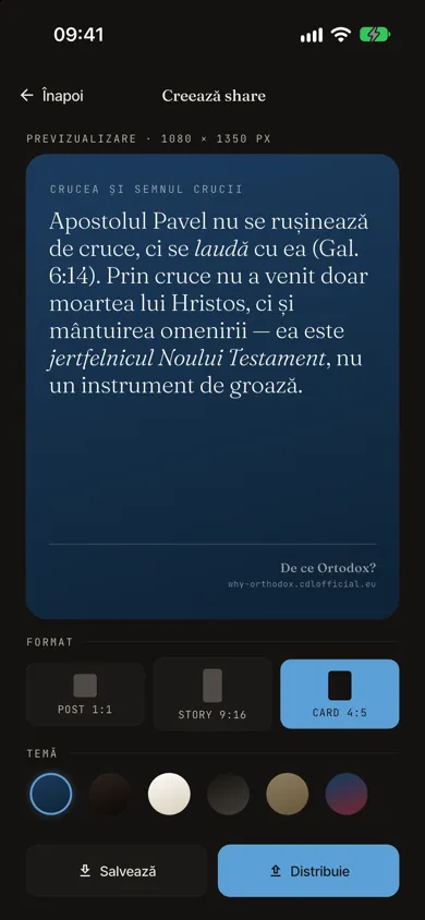 Cardul de distribuit generat pentru un răspuns, tema protestantă